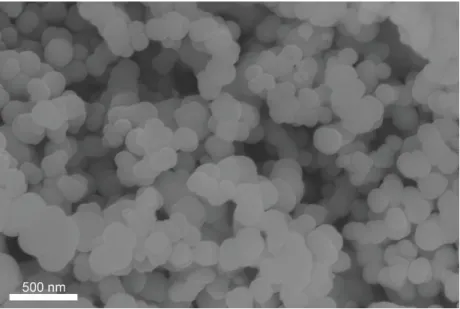 Figure 2. 3. SEM image of amorphous silicon nanoparticles which were synthesized through chemical  vapor deposition (CVD) of monosilane (SiH 4 ).