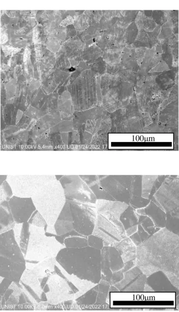 Figure 4.1 SEM image of SW316L (top) and SW316L+SA (below). From the figure deformation  zones and twin structures were observed and those were increased as cold rolling applied
