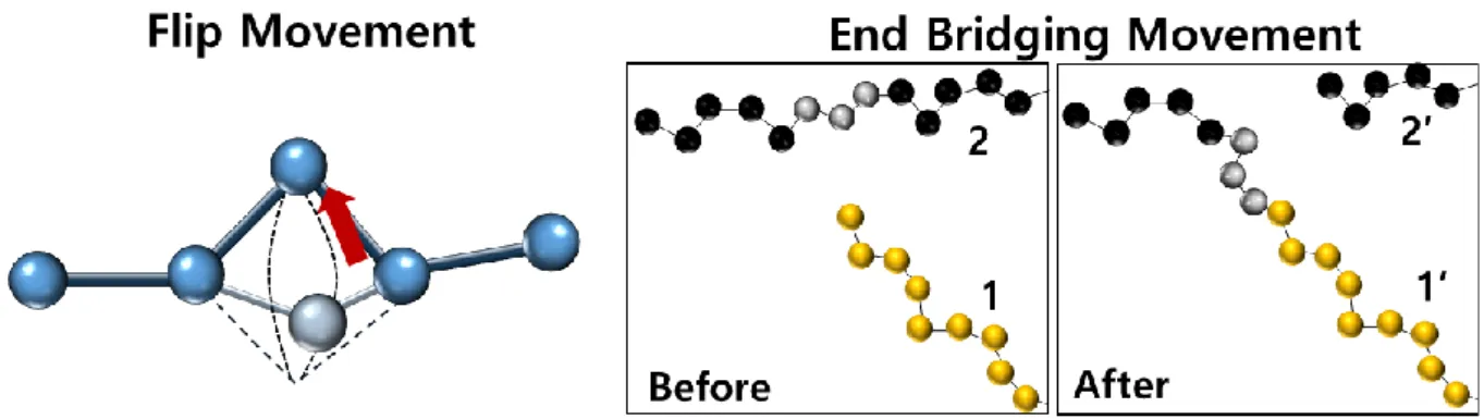 Figure 1.3.2. Schematic illustration for flip movement (left) and end-bridging movement (right)