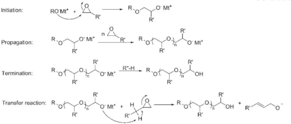 Figure 1.6. Mechanism of the anionic ring-opening polymerization (AROP) of functional epoxide  monomers