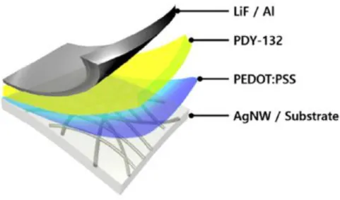 Figure 1-3. The reference model structure of OLEDs containing AgNWs. [1] 