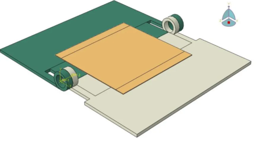 Figure 2-4. For the bending test, hinge modeling in 3-dimension (a) without supports, and (b) with supports