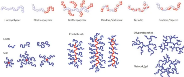 Figure 1-2. Various molecular architectures of block copolymers designed by living polymerization