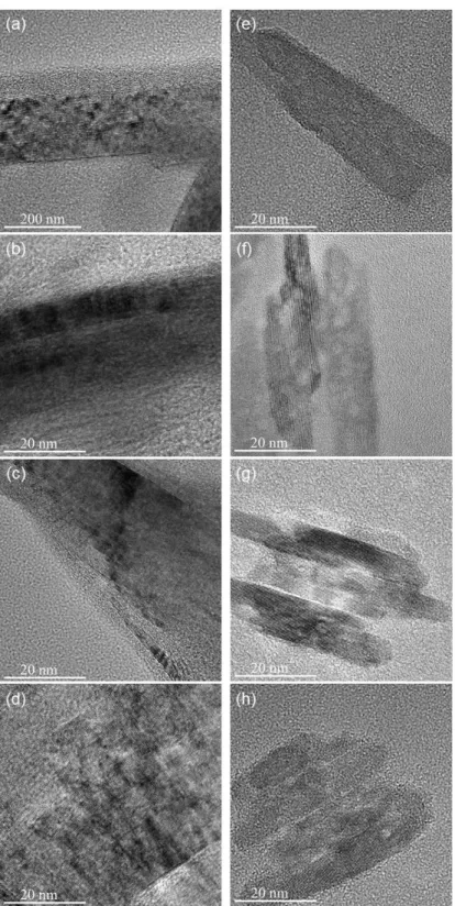Figure 2.2 HR-TEM of D-cCNC and S-cCNC; (a) D-cCNC1000, (b) D-cCNC1500, (c) D-cCNC2000,  (d) D-cCNC2500, (e) S-cCNC1000, (f) S-cCNC1500, (g) S-cCNC2000 and (h) S-cCNC2500