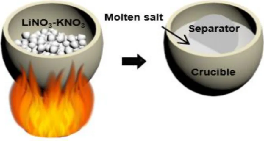 Figure 1.2 Schematic illustrations of a method for a molten salt electrolyte.