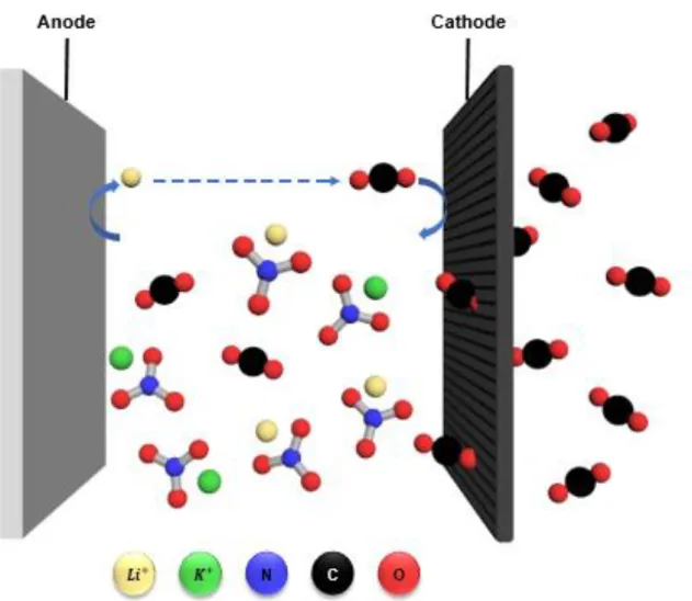 Figure 2.1 lithium and potassium nitrate molten salts for lithium-carbon dioxygen batteries