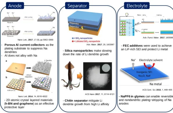 Figure 1.4 Various research activities in each field for dendrite growth of metal-based anode: 