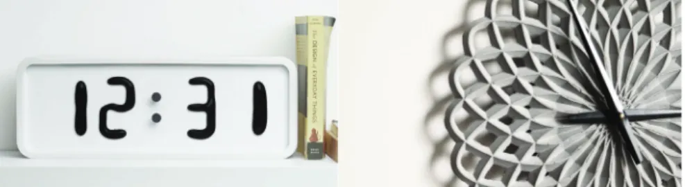 Figure 8. Examples of current cases using unique materials    (Left) Rhei Clock (Rhei, 2015), (Right) Para Clock (Para Clock, 2012) 
