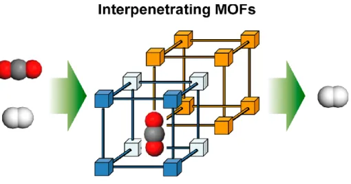 Figure  1.2  Schematic  illustrations  of  tailoring  pore-structures  of  metal-organic  frameworks  via  interpenetration