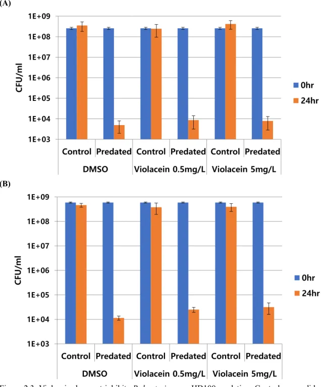 Figure 2.3. Violacein does not inhibits B. bacteriovorus  HD100 predation. Control group did not  contain overnight cultured B