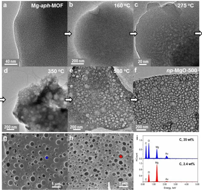 Figure  2.22 Temperature-dependent  evolution  of  conversion  of  Mg-aph-MOF  to  nanoporous  MgO