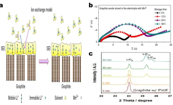 Figure  7.  (a)  Proposed  ion  exchange  model  for  the  Mn  deposition  on  the  graphite  anode  during  dissolution