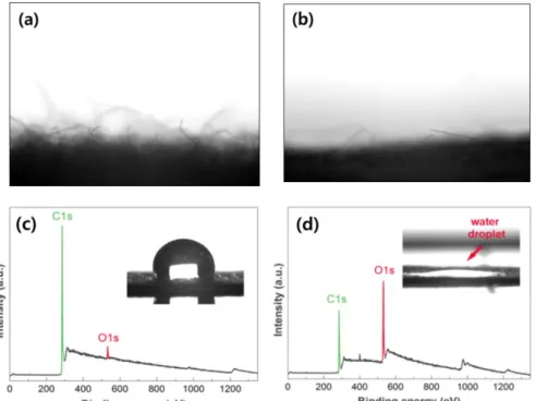 Fig. 10 Horizontal view of the carbon felt surface (a) before heat treatment and (b) after