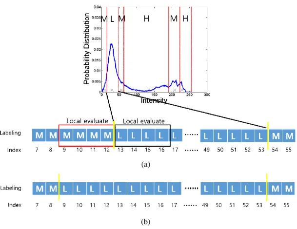 Figure 3.5: Local estimation for low-contrast region. (a) Process of local estimation