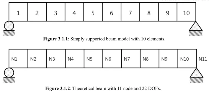 Figure 3.1.2: Theoretical beam with 11 node and 22 DOFs. 