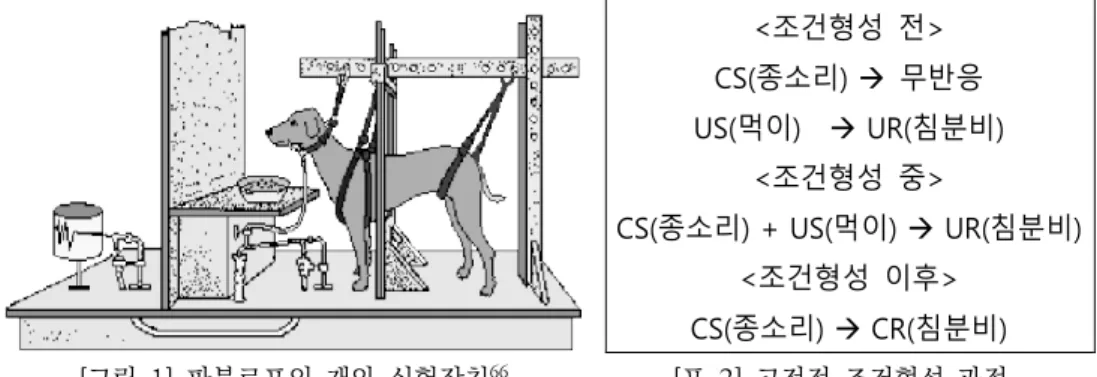 [그림  1]  파블로프의  개와  실험장치 66                           [표  2]  고전적  조건형성  과정 