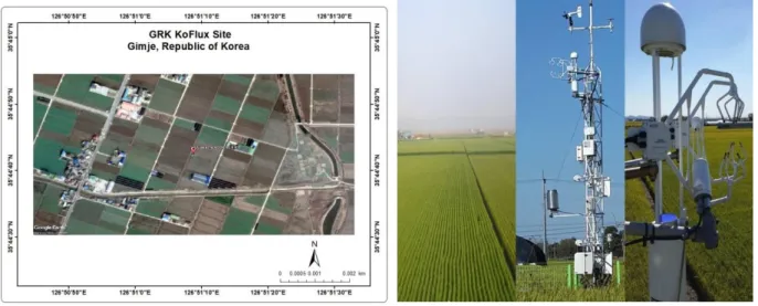 Figure 2.2    The map of the study site and the eddy covariance flux  measurement tower in  the rice paddy in Gimje, Korea