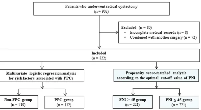 Figure 1.1. Flowchart of the study patients. A total of 902 patients who underwent radical cystectomy  were  evaluated, and 822 patients were included in the study
