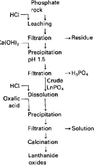 Figure  10.  Recovery  of  REE  from  phosphate  rock  by  HCl  leaching  process  (Habashi,  1985)