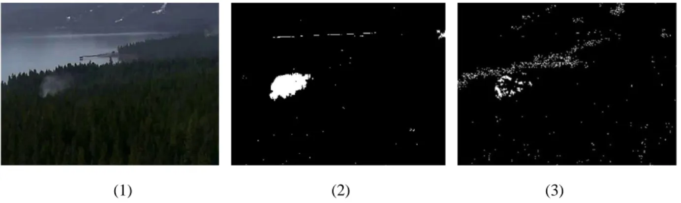 Figure 3-4: The motion area extracted by the GMM method (2) and the IFD method (3). 
