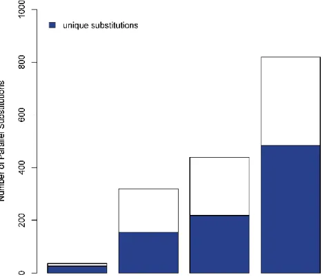 Figure  2.10 Number  of  parallel  and  unique  substitutions  across  marine  mammal clades