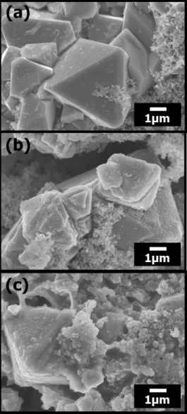 Figure 12. FE-SEM images of the LiMn 2 O 4  electrode surfaces after storage (a);  