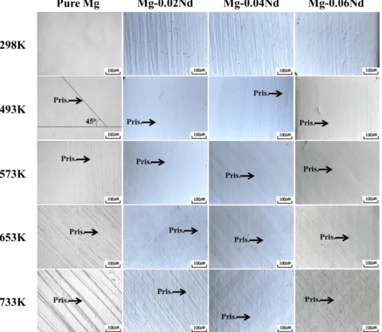 Figure 3.1.4 Microstructures on the (0 0 0 1) plane of A orientation specimen  after tensile test at various temperatures