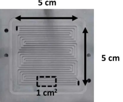 Figure  2.1  Setup  of  the  active  area.  (a)  Flow  channel  (b)  Assembly  of  end  plate,  flow channel, gasket and GDL 