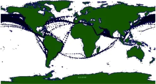 Figure 4 Coverage of container ships greater than 65,000 gross tonnages in August 2011