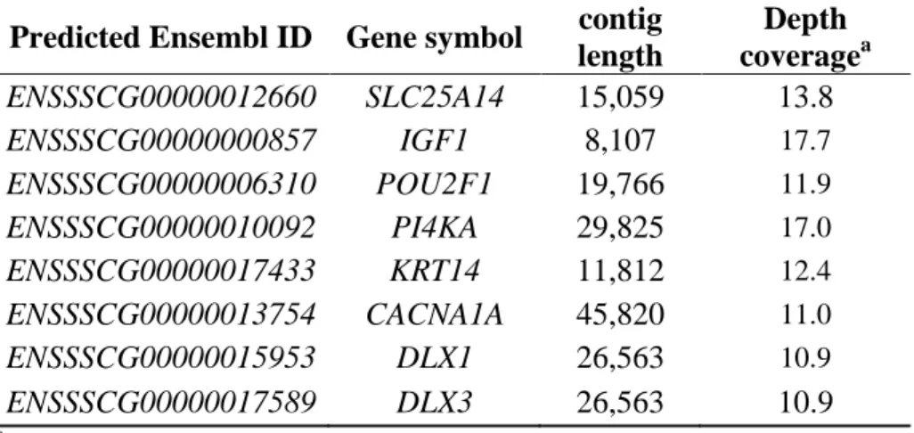 Table 2. 9  Predicted gene list related to meat quality from Berkshire  specific aligned contigs