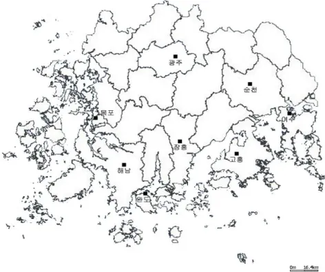 Fig.  1.  Observation  location  of  Gwangju·Jeonnam  area.