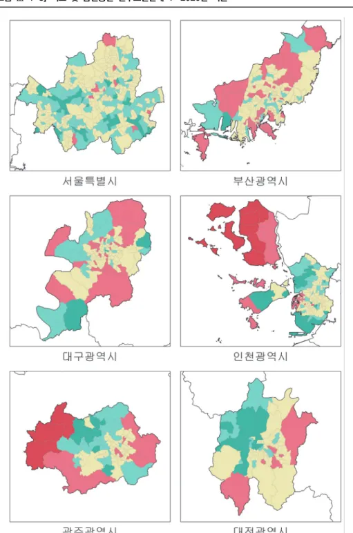 [그림  Ⅲ-1-3]  시도  및  읍면동별  인구소멸단계  1:  2020년  기준