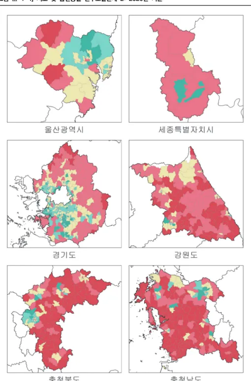 [그림  Ⅲ-1-4]  시도  및  읍면동별  인구소멸단계  2:  2020년  기준