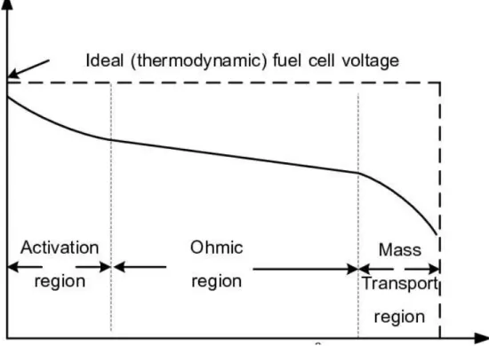 Figure  1.2  Typical  I-V  curve  of  polymer  electrolyte  membrane  fuel  cells  (PEMFCs)