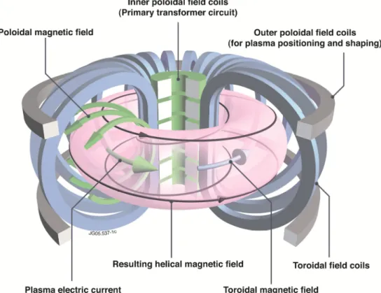 Figure  1.1 Schematic  of  plasma  and  magnetic  field  structure  in  tokamak. Image: 