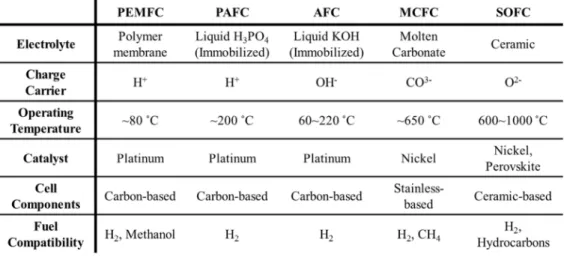 Table 1.1 Fuel cell types [1] 