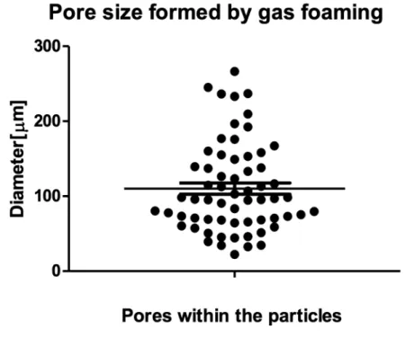 Figure 6.  Size Distribution of micro-sized intra particle pores  formed by gas foaming