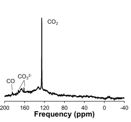 Figure 2.A1.  13 C MAS NMR spectrum for carbon-bearing enstatite under  proton decoupling with an applied Lorentzian broadening factor of 40