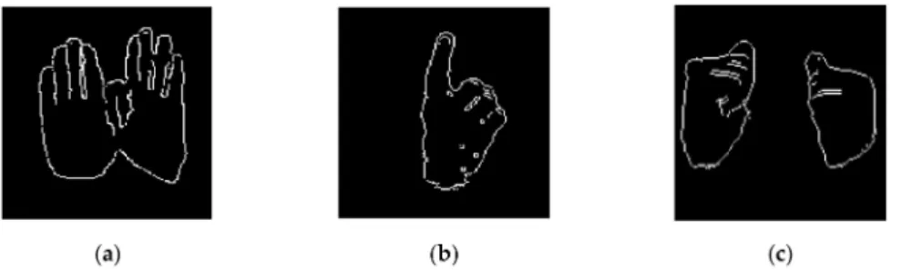 Figure 4. The directional image of gestures of the Sign Word dataset: (a) close, (b) single, and (c) cold.