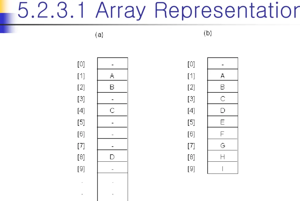 Figure 5.12 : Array representation of the binary trees of Figure 5.10 