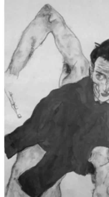 그림  10:  오른쪽  팔꿈치를  들어올린  자화상  (1914)에 ‘나’와  마주하며  묘한  긴장감을  형성한다. 