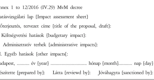 Table 1 Ex ante impact assessment sheet in Hungary in  2016