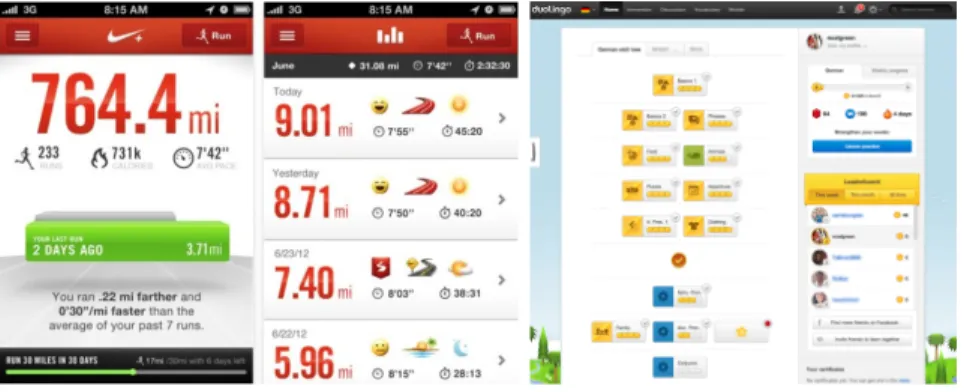 Figure 1. Examples of smartphone applications using gamification elements 