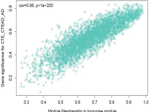 Figure  1-11.  The  correlation  between  gene  significance  for  CTE_CTE/AD_AD and module membership in turquoise module 