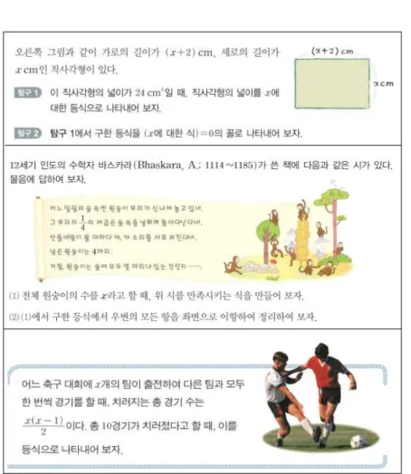 [그림  Ⅳ-5]  탐구활동(황선욱  외, 2015, p.  68; 우정호 외, 2015, p. 79; 고호경 외,  2015, p. 81)