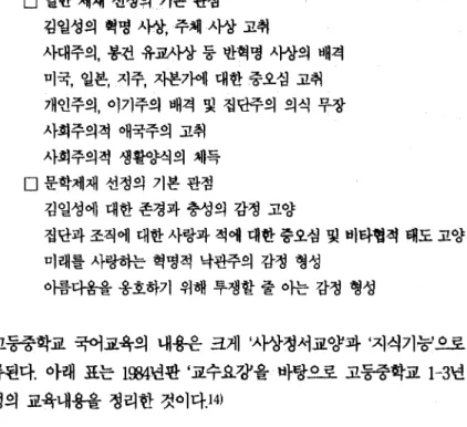 [표 이 북한 고등중학교 1-3혹벤의 국어 교육의 내용체계 