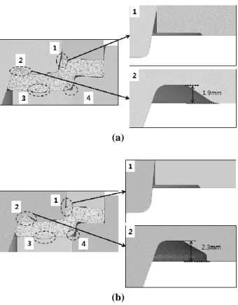 Fig.  8  Design  modification  of  punch  and  die  in  3rd  forging process: (a) initial die; (b) modified die 