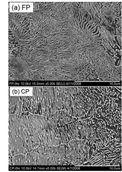 Fig. 3 Microstructures obtained by heat treatment for  (a) fine pearlite (FP) and coarse pearlite (CP) 