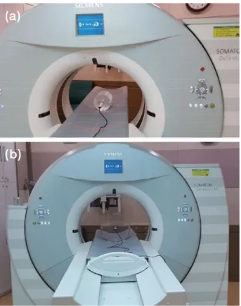Fig. 3.   CTDI phantom of radiation dose measurement geometry. The length of CTDI phantom is 15 cm