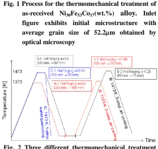 Fig.  2  Three  different  thermomechanical  treatment  processes  for  hot  forging  of  Ni30Fe53Co17  alloy 